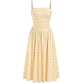 CIDER Women's Summer Gingham Midi Dress Sleeveless Ruched Plaid Dress Spaghetti Strap Dresses Casual Trendy