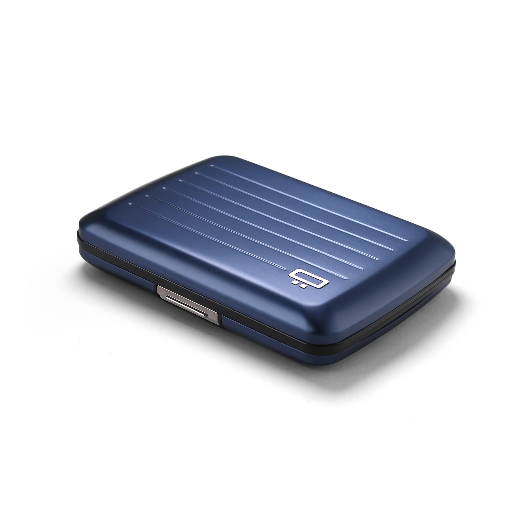 ÖGON -DESIGNS- Aluminium Card Holder with Metal Lock, RFID Protection Against Fraud and demagnetization, Compact Wallet, Smart Case Oslo Model (Aluminium Navy Blue)