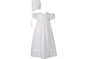LITTLE THINGS MEAN A LOT Girls Special Occasion 24" Poly Cotton Batiste Christening Baptism Gown with Lace Collar and Hem