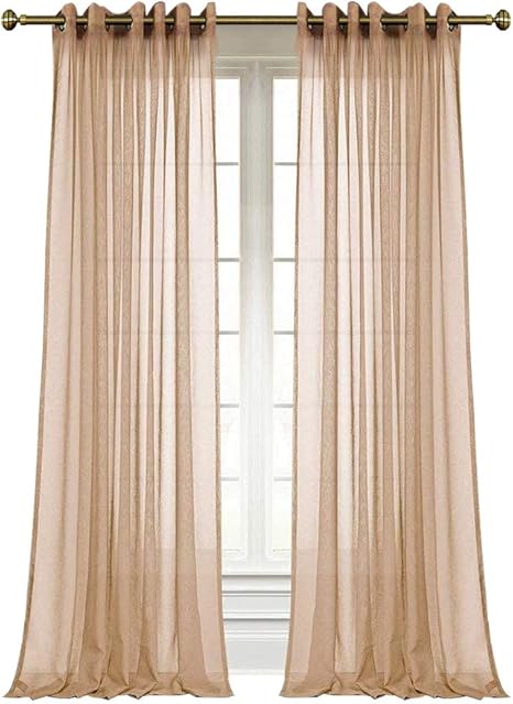 Amazon Com Dreaming Casa Solid Sheer Curtains Draperies Champagne Grommet Top 2 Panels 52 W X 96 L Kitchen Dining