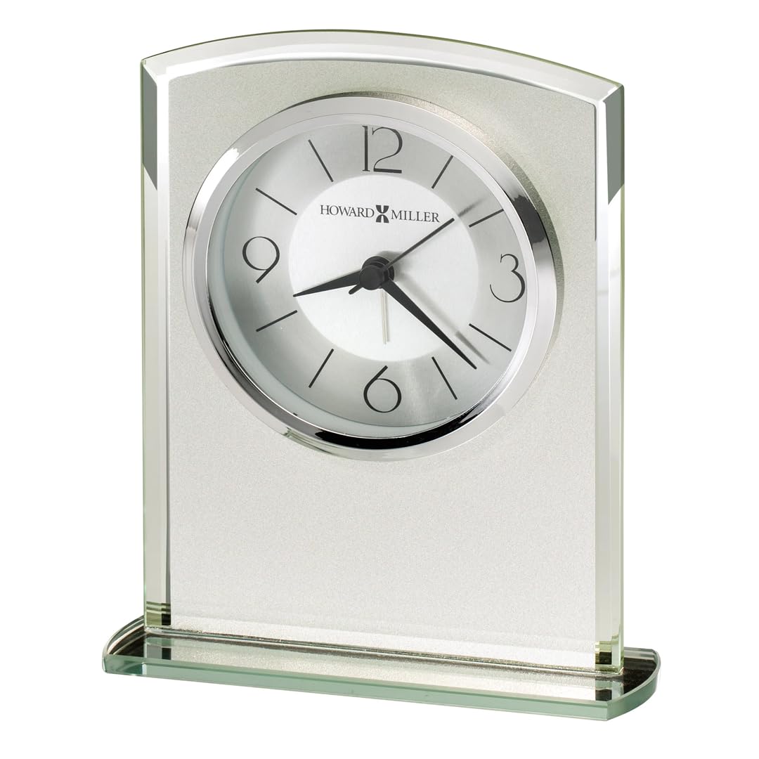 Howard Miller Glamour Table Clock 645-771 – Modern Frosted Glass Clock with Curved Top, Mirrored Beveled Edges, Mirrored Glass Base, Alarm/Quartz Movement