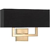 Kira Home Haven 16" 2-Light Modern Wall Sconce/Wall Light + Rectangular Black Fabric Shade, Cool Brass Finish
