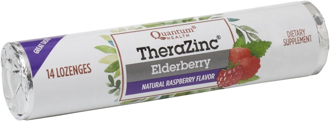 Quantum Health TheraZinc Elderberry Raspberry Lozenges Roll, Immune Support in Tasty USDA Organic Drops, 14 Count: Health & Personal Care