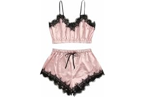 ABOUTYES Satin Pajamas Set for Women 2 Piece Sexy Cami Tank Crop Tops Shorts Sets Sleepwear Lingerie Sleep Loungewear