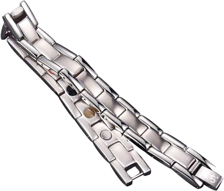 はち Titanium Magnetic Bracelet for Men and Women 5 Element Wristband Powerful Germanium Magnets Strength Bracelet Men with Adjustment Tool and Gift Box (Silver) - Image 3