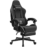 Dowinx Gaming Chair Fabric with Pocket Spring Cushion, Massage Game Chair Cloth with Headrest, Ergonomic Computer Chair with Footrest 290LBS, Black