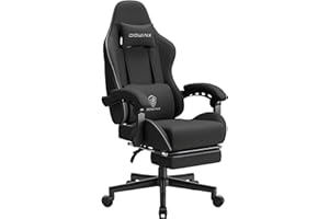 Dowinx Gaming Chair Fabric with Pocket Spring Cushion, Massage Game Chair Cloth with Headrest, Ergonomic Computer Chair with Footrest 290LBS, Black