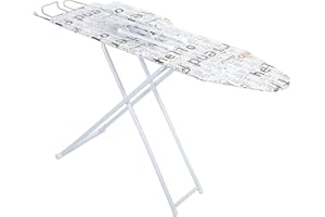 pofluany Full-Size Ironing Board Height Adjustable Iron Board Heavy Duty Itoning Board with Iron Rest & Heat Resistant Cover, Foldable Household Ironing Board with Anti-Skid Feet (White)