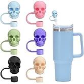 6PCS Halloween Skeleton Silicone Straw Toppers for Stanley Cup, 10mm Dust-Proof Reusable Straw Covers Cap for 30/40 Oz Tumbler with Handle, Festive Gift for Coffee/Tea Lovers