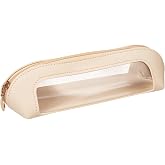 Gthiely Small Double Sided Clear Makeup Bag - Waterproof Portable Makeup Brush Bag PU Leather Travel Makeup Brush Case Cosmetic Organizer Pouch with Zipper for Women Home Travel Office (White)