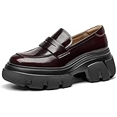 BEAU TODAY Platform Penny Loafers for Women, Women’s Leather Chunky Heel Slip-on Loafers, Non-Slip Design, Comfortable Business Casual Round Toe Loafer Shoes