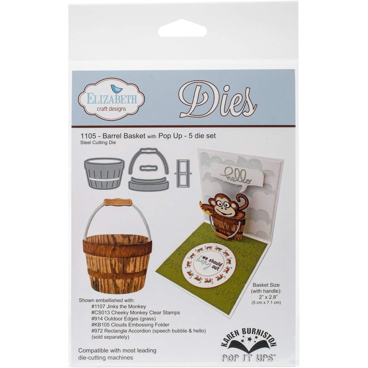 Elizabeth Craft Designs Pop It Up Metal Dies By Karen Burniston Barrel And Basket, 2-inch x 2. 8-inch