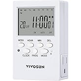 VIVOSUN Digital Timer Outlet 7 Day Programmable Digital Outlet Timer with 2 Independent Outlets 3 Prong, 20 on/Off Programs Groups, Countdown Setting, Indoor for Light Lamp, Fan（1Pack）