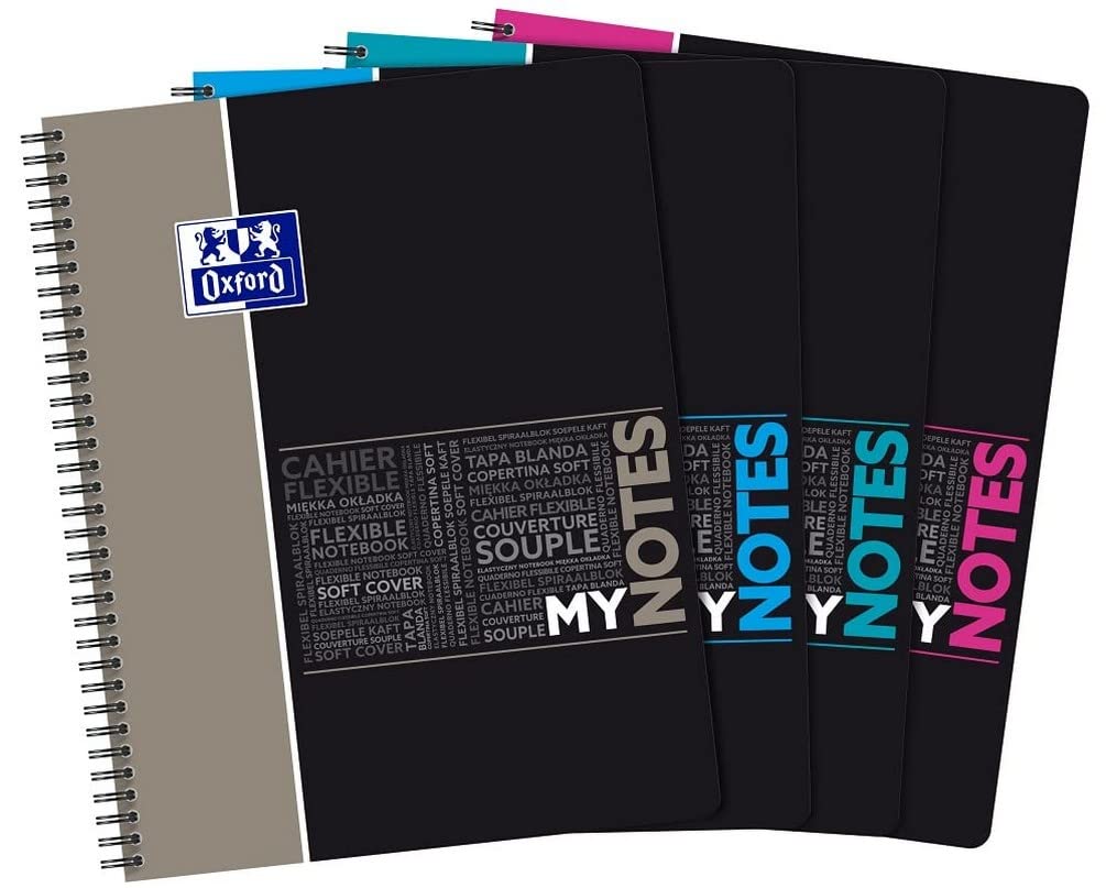 Oxford MyNotes Student Notebook A4+ Large Squares Seyès 160 Pages Full Bound Card Cover Random Colours 400156891 Grey/Blue/Aqua/Pink