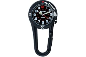 Klox - FOB Snap On Carabiner Watch Ideal for Doctor Nurse, Black, Carabiner