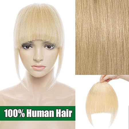 Clip in pony echthaar Hellblond - Haarteil Bangs natürliche glatt 100% Remy Echthaar 25g