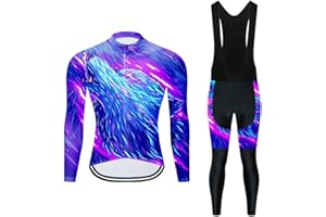 MOXILYN Men Cycling Jerseys Set Cycling Gear Kits Bike Clothing Set Long Sleeves Shirts and Cycling Pants with 19D Padded