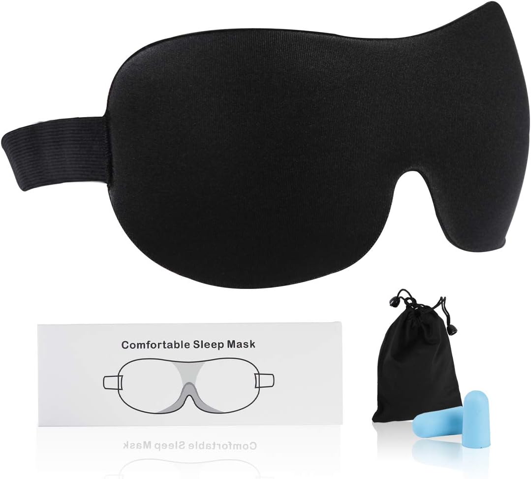 Fasoar 3D Sleep Mask, Eye Mask for Sleeping - Contoured Eyemask for Airplane with EarPlugs & Travel Pouch - Best Night Blindfold Eyeshade for Men Women Kids 1,2 Pack