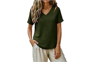 Cotton Linen Tops Plus Size for Women Lightweight Short Sleeve V Neck Dressy Shirts Summer Casual Trendy Workout Tops