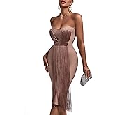 UONBOX Women's Strapless Elegant Tassel Tube Dress Bodycon Party Bandage Dress