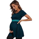 WOOXIO Women's Maternity Tops Short & Long Sleeve Pleated Waist Shirts Pregnancy Clothes
