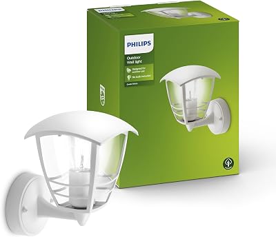 Philips Creek Outdoor Wall Light IP44 Aluminium White E27 Bulb Sold Separately