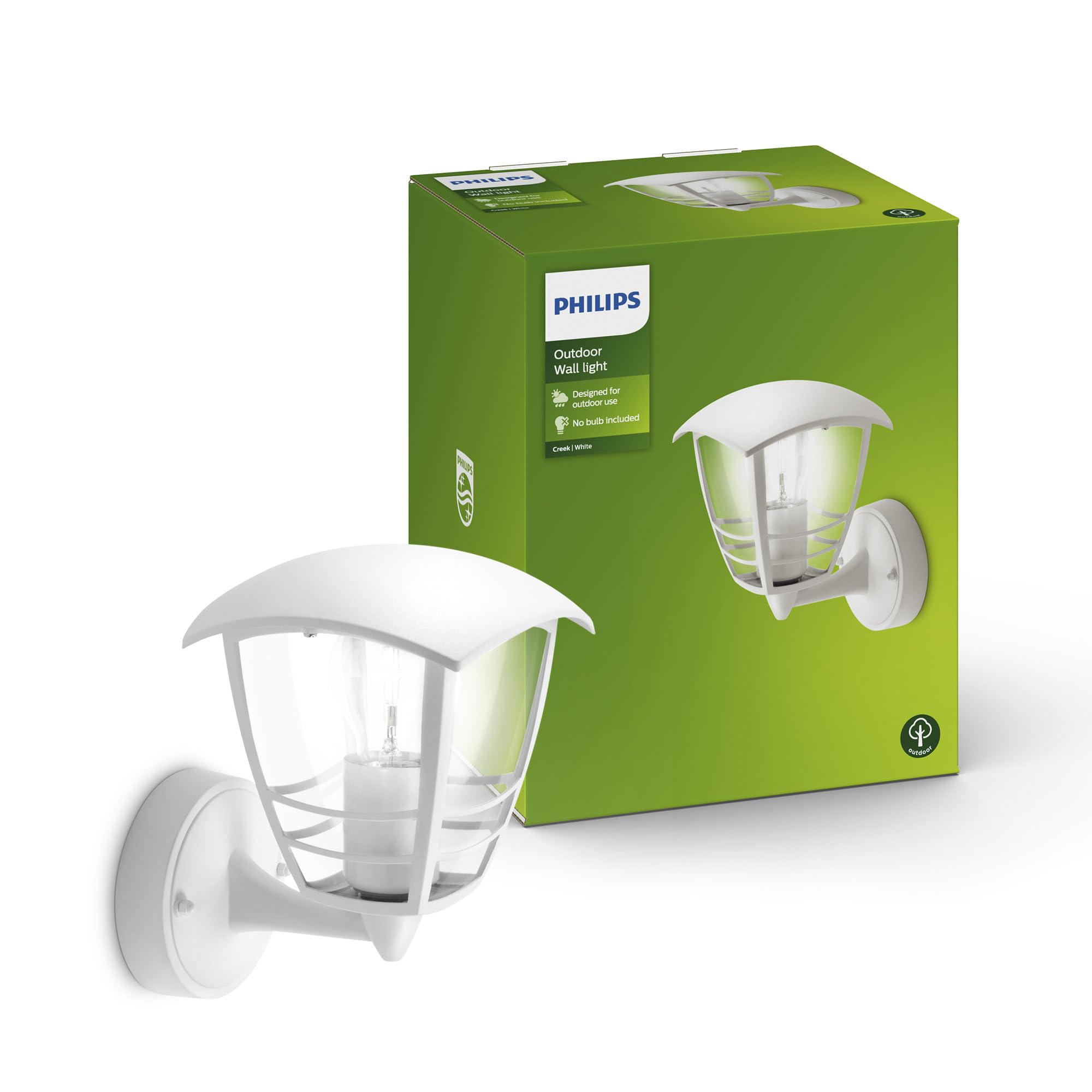 Philips Creek Outdoor Wall Light, IP44 Weather-resistant, Durable, Aluminium, Classic Design, White, E27 Bulb Sold Separately