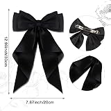AYNKH 2 PCS Big Bow Hair Clips Satin Black White Barrette Women Girls view 2