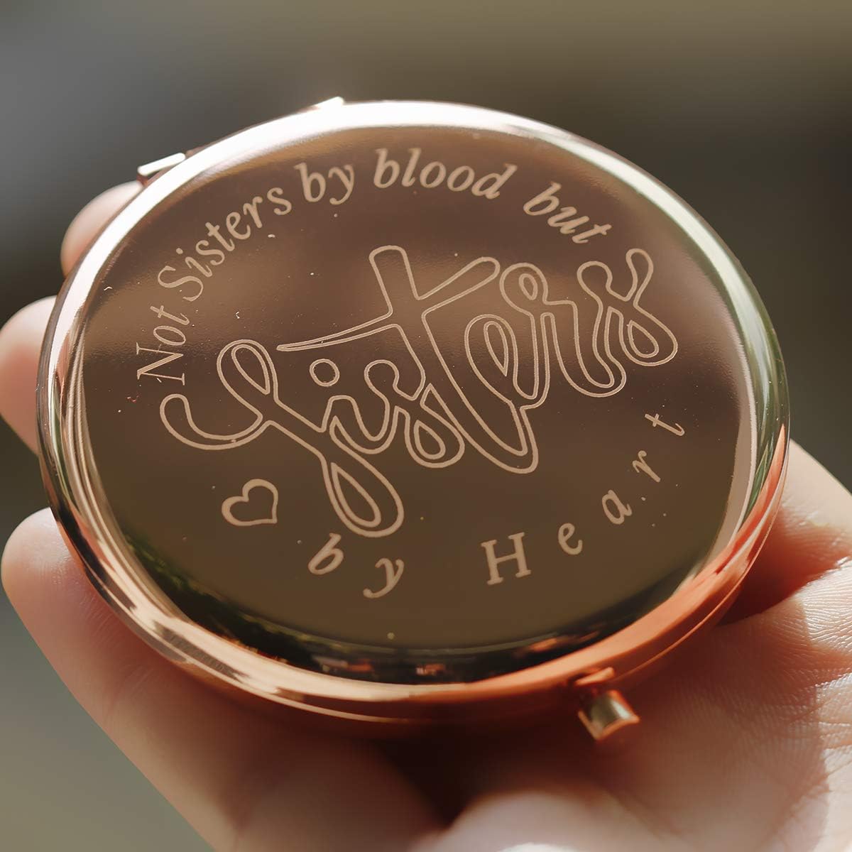 Not Sisters by BLD but Sister by Heart Makeup Mirror Rose Gold, Perfect Friendship Birthday Graduation for Women Girls Sisters