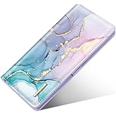 Simikol Ultra Slim Womens Wallet Minimalist Thin Long Leather Bifold Wallet RFID Blocking Card Holder Organizer with Zipper Coin Pocket Ladies Girls Gift Purse, Gradient Marble
