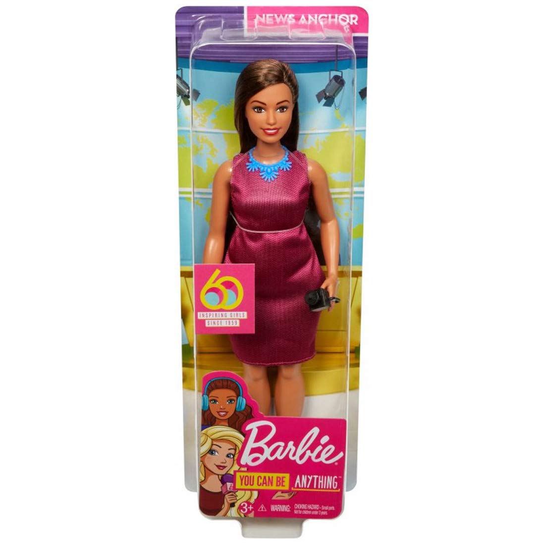 Barbie GFX27 Career 60th Doll, I Can Be a Journalist, Curvy Doll with Microphone, Brunette