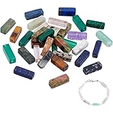 AHANDMAKER 50Pcs Gemstone Tube Beads, Rectangle Loose Gemstone Beads Natural Necklace Stone Pendants Linking Connectors for Jewelry Making DIY Craft