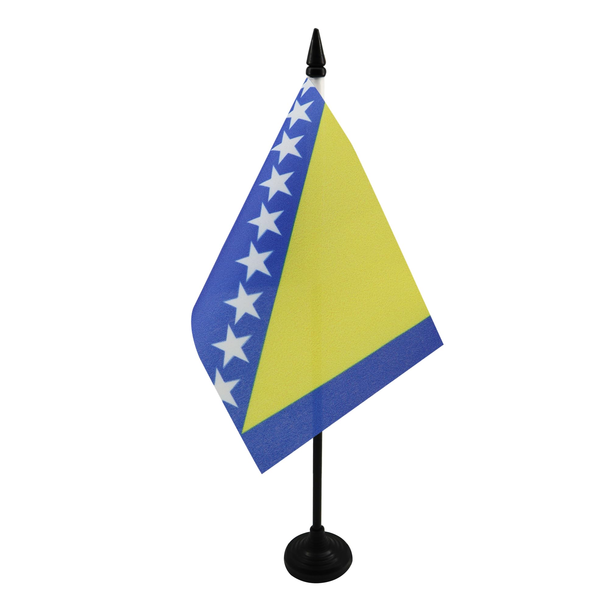 AZ FLAG - Bosnia and Herzegovina Table Flag 4'' x 6'' - Bosnian Herzegovinian Office Mini Banner 100% Polyester 15 x 10 cm - Mini Desk Flag with 10'' Pole and Black Plastic Base