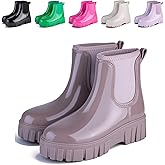 Bawalon Womens Rain Boots Ankle Waterproof Garden Shoes Fashion Wellington Rubber Rainboots Slip-Resistant Work Shoes for Outdoor Work Music Festival Picnic