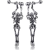 Fusamk Hip Hop Stainless Steel Skull Skeleton Stud Earrings,2PCS