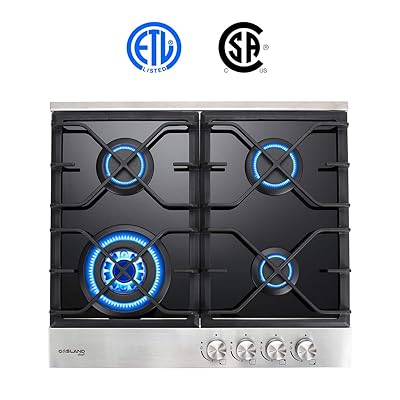 GASLAND Chef 24" 4 Burner Gas Cooktop, Black Glass
