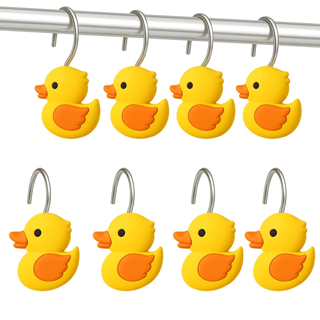 Photo 1 of 12-Pack Yellow Resin Duck Shower Curtain Hooks - Cute Bathroom Decor for Bathroom, Bedroom, Living Room Shower Curtains