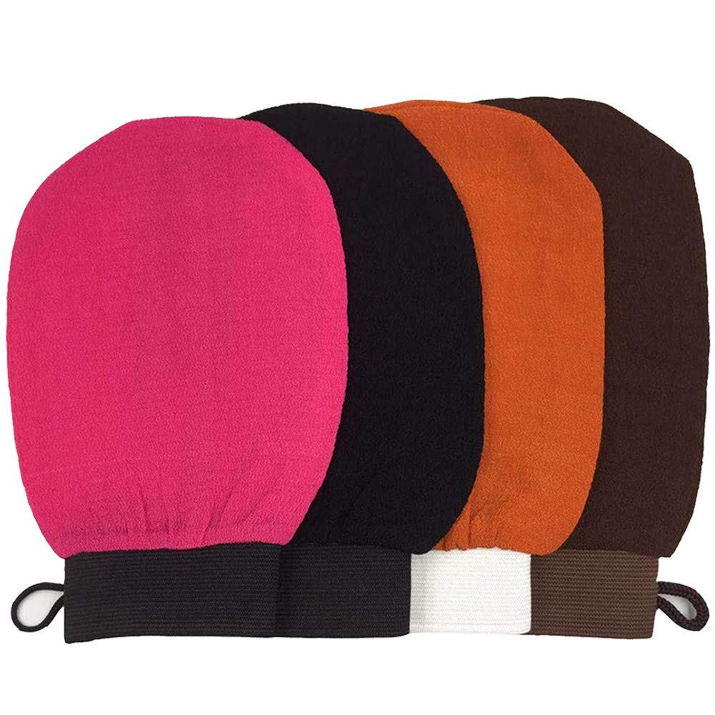 BETOY Body Exfoliating Gloves, Body Scrub Glove, 4pcs Body Scrubber Rayon Gloves, Dead Skin Remove Bath Body Mitt with Hanging Loop, Premium Quality Exfoliating Mitt For Dead Skin