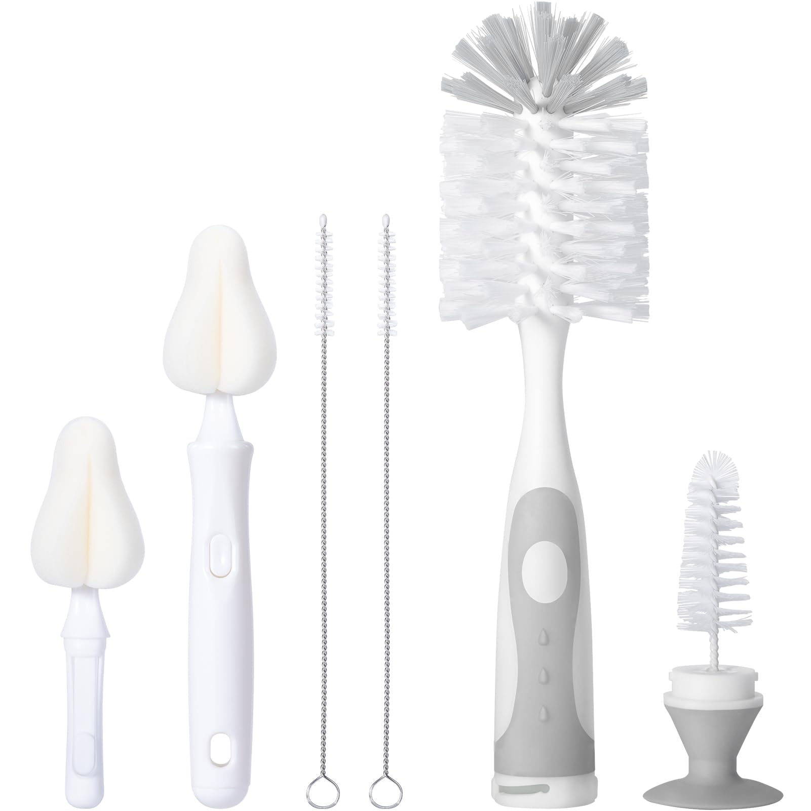 Photo 1 of ***MISSING PARTS**** CAREBABYMORE Baby Bottle Brush Set with Nipple Cleaner and Suction, 10.2" Cleaning Brush and 6.5" Sponge Bottle Brush with A Replacement Brush Head and Two 6.7" Straw Brushes, (Gray)