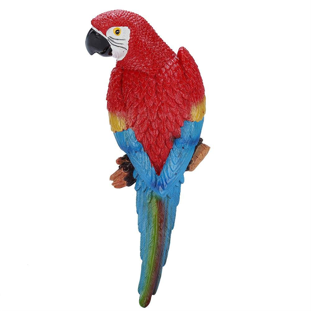 DEWIN Parrot Model, Parrot Ornament, Resin Lifelike Bird Ornament Figurine Parrot Model Garden Sculpture Wall Decor (Red Right)