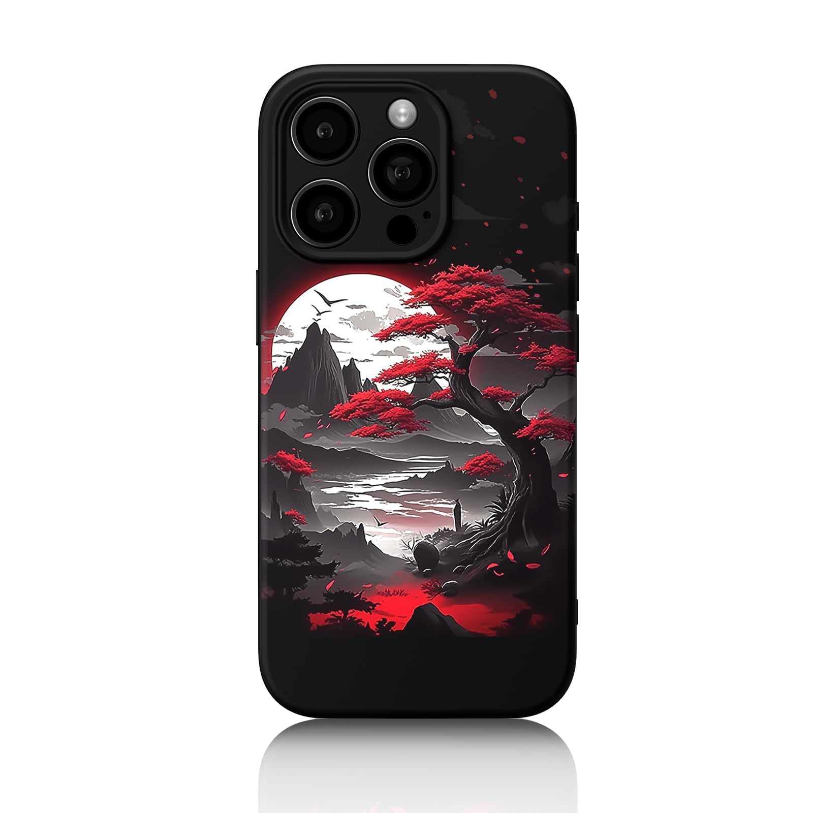 Silicone Phone Case for iPhone 15 Pro Compatible with Magsafe, Black Cute Anime Japanese Design Magnetic Shock Proof Heavy-Duty Protection for Men Boys Women Girls