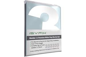 iSYFIX White Vinyl Number 3 (Three) Stickers - 6 Pack 6 inch Self Adhesive - Premium Decal Die Cut & Pre-Spaced for Mailbox, Signs, Door, Cars, Trucks, Home, Business, Address Number, Indoor & Outdoor