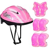CLISPEED Kids Safety Helmet Kit Roller Skating Protectors Pads Set with Wrist Supports Elbow Guards and Knee Pads for Inline Skating Scooter Skateboard Cycling Ages 3-8 Pink