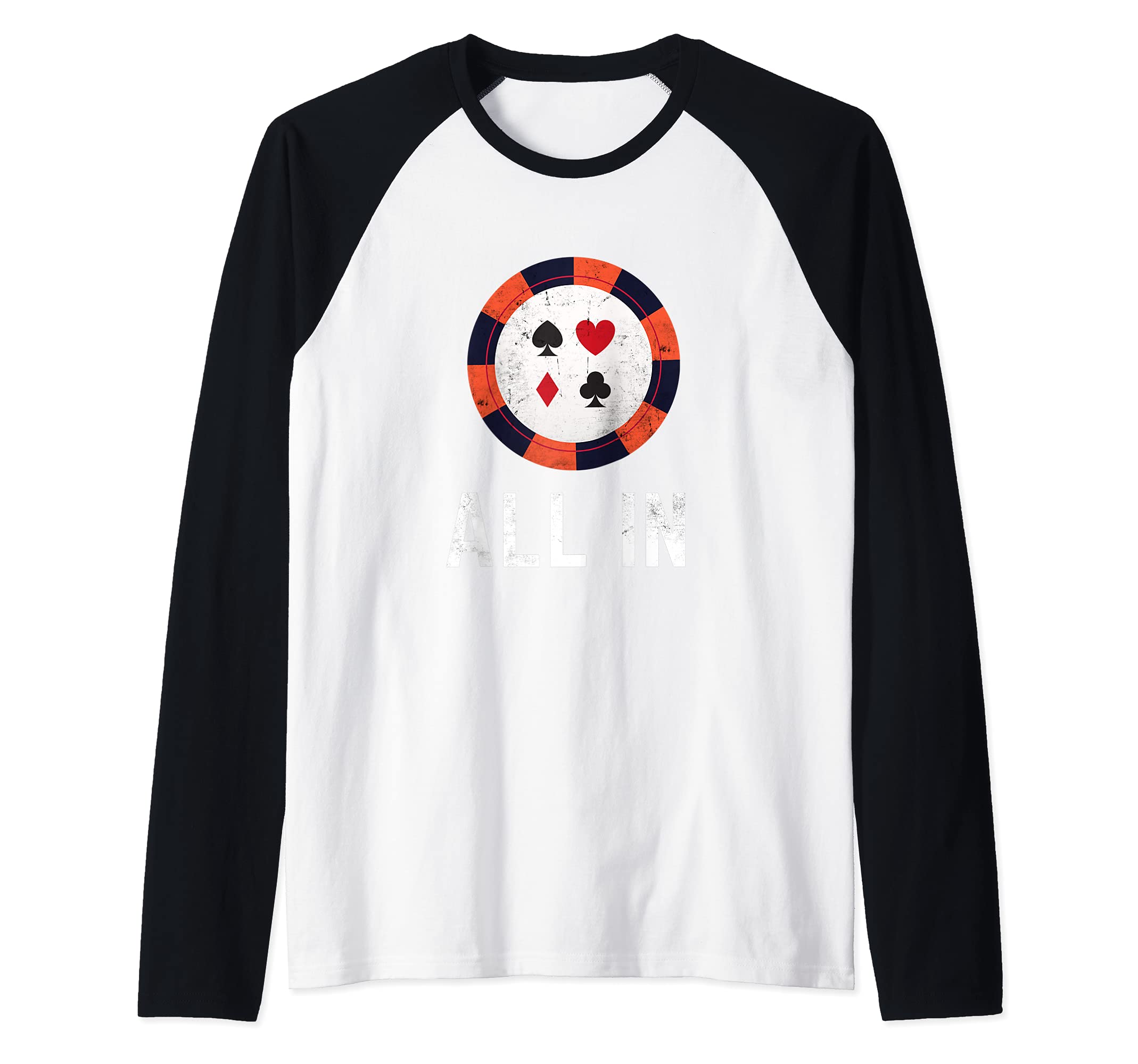 Funny Poker All In Poker Chip Player Raglan Baseball Tee