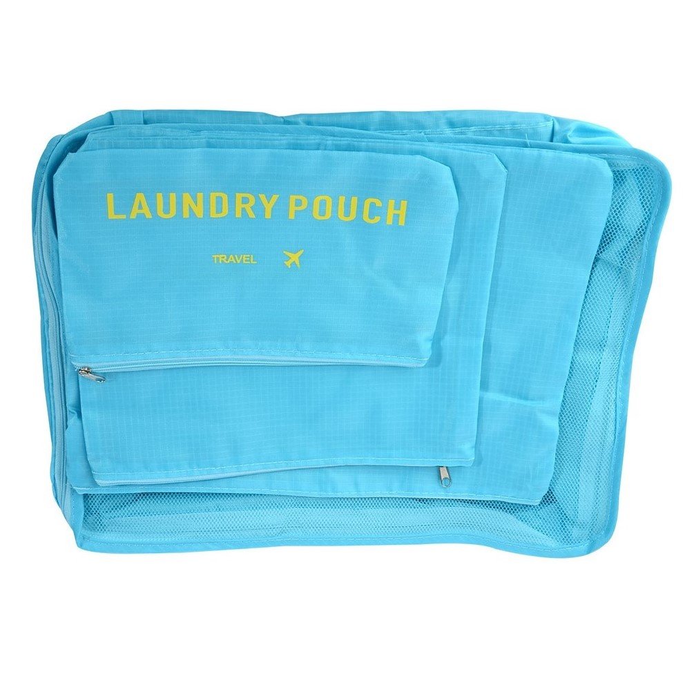 6 set da viaggio imballaggio cubi organizzatori con borsa per scarpe - Essential Luggage Compression Storage Pouches Blue