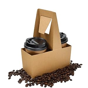 [25 Pack] Disposable Drink Carrier with Handle, Coffee to Go Carrier, Drink Takeout Holder, Holds up to 2 Cups of 20 oz. Made of Corrugated paper, Great Holding Capacity (2 Cups)