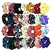 Homerove 28pcs Scrunchies - 12 Vintage Velvet & 8 Flowered Chiffon & 8 Smooth Satin Elastic Hair Bands, Scrunchy Hair Ties Ropes for Women or Ladies or Girls Hair Accessories