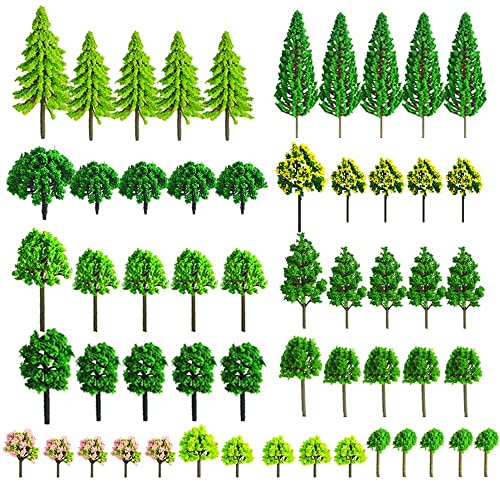 KOWVOWZ 55pcs Mini Model Trees for Train Scenery - Mixed Miniature Artificial Wargame Trees for Railroad Diorama Supplies and Landscape, Black