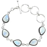 Pear Shape Natural Gemstones Silver Plated Bracelet for Women - Vintage Style Handmade Birthstone Link Bracelet for Adjustable - Women's Day Gifts for Mom Wife Her