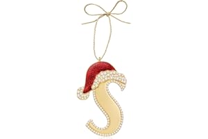 Mrchtmas 2025 Christmas Ornaments, Letter S Ornaments for Christmas Tree, Hanging Red Hat Ornament for Mother Best Friends Sister Wife|S-Letter Ornament
